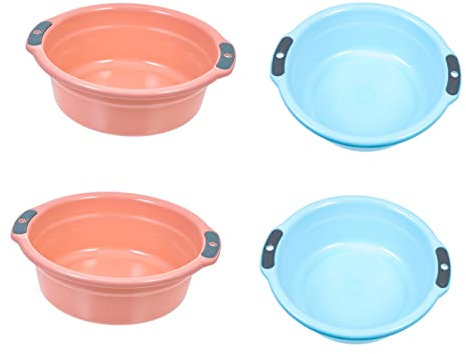 iplusmile 4pcs Hanging Wash Basins Double-handle Medium Portable Wash Basins Thickened Bathroom and Kitchen Handwashing Buckets for Home Laundry and Vegetable Washing Random Color