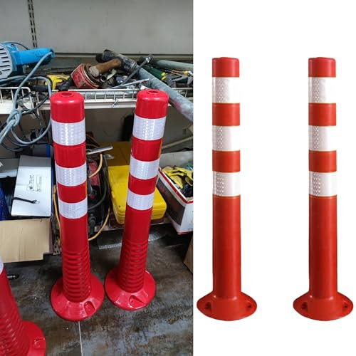 Paletti di Sicurezza, Paletti di parcheggio, Barriera Stradale in Acciaio, Coni di Sicurezza, 2 paletti delimitatori e canalizzatori, Attrezzatura per Il Controllo del Traffico con Collare r