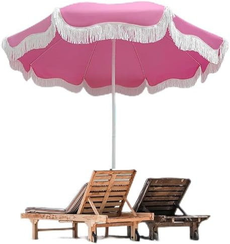ZYXQQJ Frange Parasol Plage 200cm Parasol De Terrasse Inclinable Protection UV Imperméable Portable Parasol De Marché pour Jardin Terrasse ﻿(Pink)