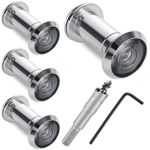 LOYORTY 4PCS Solid Metal Peep Holes for Door with 16mm Drill Bit, 220-degree Peep Hole Cameras for Front Door, Door Viewer Peephole with Heavy Duty Rotating Privacy Cover for 1.54 to 2.32 Doors