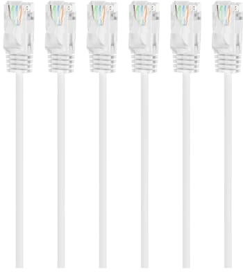Mygatti Câble Ethernet CAT 6 blanc 1m/6 pièces,slim/Ultra Fin OD:2.8mm, UTP Câble Internet 1.0 Gbit/s,Lan RJ45,pour modems,routeurs,commutateurs,ordinateurs portables,imprimantes etc