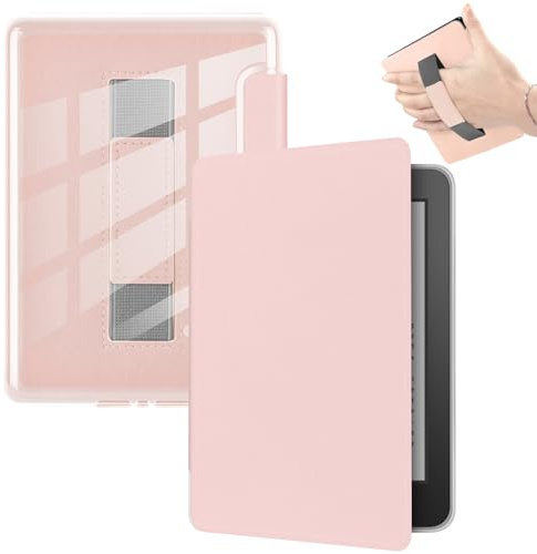 Fodral för 6 tum Kindle (10:e generationen, 2019), ultraklart mjukt ljus transparent TPU bakskydd med handrem, automatisk uppvakning/sömn, rosa