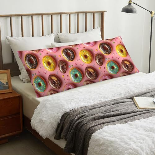 Federa per cuscino per il corpo con cerniera, 50 x 137 cm, con stampa a ciambella rosa, morbida e confortevole, federa lunga rimovibile