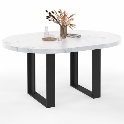 IDMarket Phoenix - Mesa de comedor extensible redonda para 4-6 personas, bandeja de efecto mármol blanco Alaska 110-150 cm