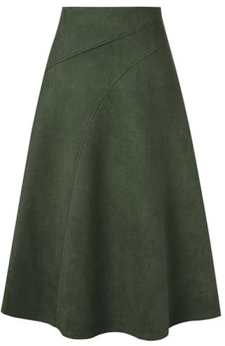 Kate Kasin 2025 Women's Suede Skirts, High Waist A-Line Skirt, Fall Winter Midi Skirt Army Green