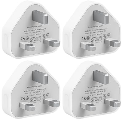 3 Pin Plug UK 4-Pack, 5V/1A USB Charging Adapter with Smart IC, Fast and Safe Wall Plug for iPhone 12/11 Pro Max/XS/XR/8/7, iPad, Sam-sung Galaxy S10/S9/S8, Huawei, Motorola, LG, One-Plus and More