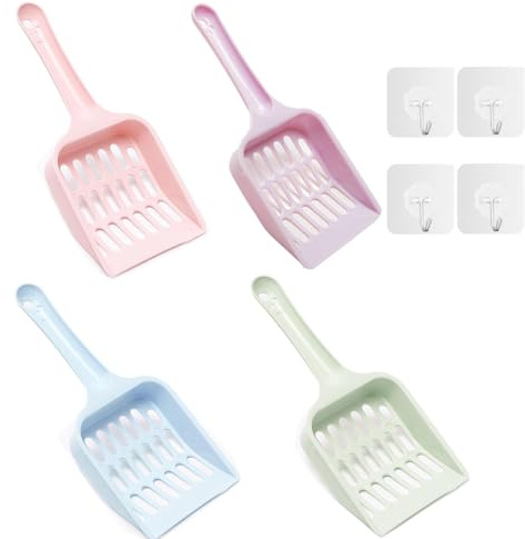 louuuou 4 PCS Cat Litter Scoop with Holder Set, Cat Poop Scoop Litter Tray Scoops Pet Waste Cleaning Tool Set Durable Large Litter Box Sifter Suitable for Balcony Living Room Courtyard