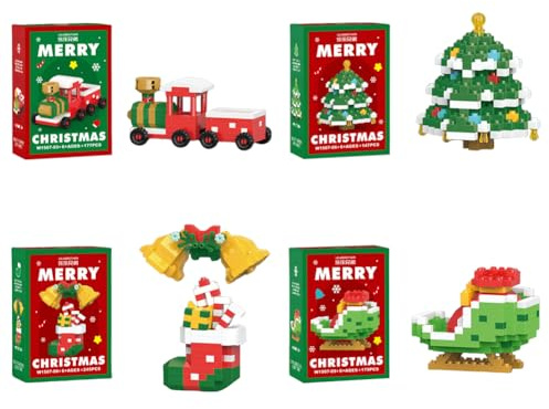 CRGANGZY Weihnachtliches Bausteine-Set, 4-teilig mit Mini-Santa-Figuren, DIY Weihnachtsbau-Spielzeug, Festliche Strumpf-Füller, Party-Geschenke & Christbaumschmuck for Kinder