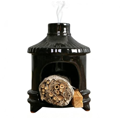YYW Ceramic Incense Burner for Palo Santo Sage, Incense Cones Holder, Chimenea Sage Smudge Bowl for Yoga, Meditation (Black)