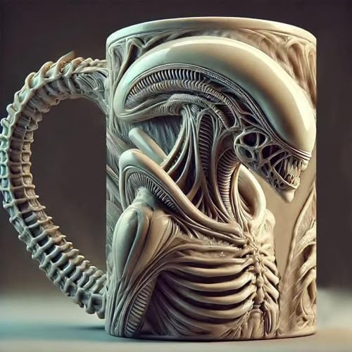 400ML Weingläser - Becher - Kaffeetasse - Tassen, 15oz Neuartige Xenomorph-Kaffeetassen, 3D-personalisierter Alien-Bierkrug Aus Edelstahl, Geschenke Für Freunde(Black)
