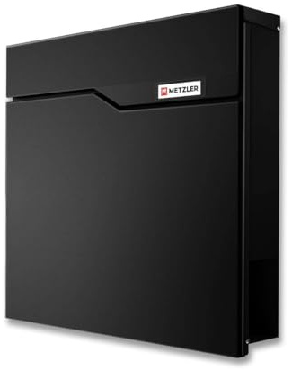 Metzler Boîte aux Lettres Noire RAL 9005 avec Compartiment journaux – Plaque de nom Amovible – en Acier, Murale, étanche, antirouille – boîte Postale Design Siebert2