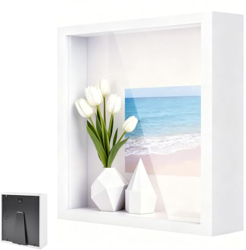 3D Marco de Fotos, Marco de Fotos Profundo para Rellenar 25 x 25 cm, Marco Tridimensional Cuadrado, Marco de Objetos 3D Más Profundo 3cm, Marcos de Madera Profunda, Artesanías, Blanco