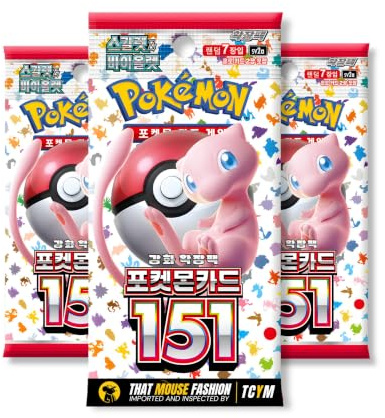 151 koreanische 3 Booster-Packs, TCYM-authentifiziert, koreanische Pokemon-Karten, Pokemon 151-Booster-Bundle, Pokémon Scharlachrot und Violett That Mouse Fashion