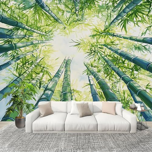 Papel Tapiz Fotográfico 200x140cm Bosque De Bambú Denso En Acuarela 3D Murales Póster Moderna Fotomurales Verde Para Cuarto de Niño Salón Dormitorio Oficina Decorar