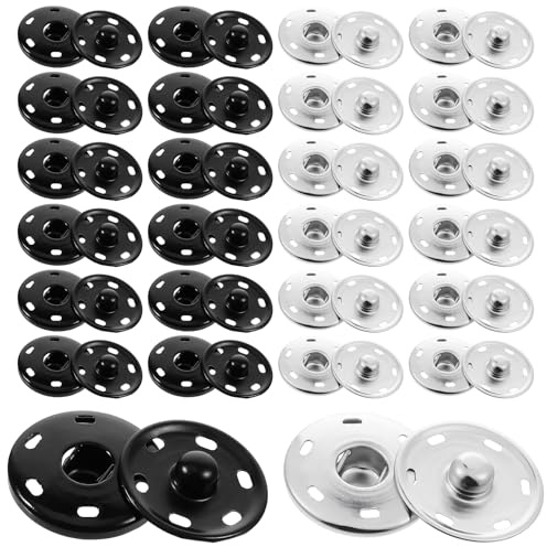 24 Sets große Druckknöpfe zum Annähen, Metall-Druckknöpfe zum Aufnähen, Knöpfe, Druckknopfverschluss, für Bekleidungsstoffe, Silber/Schwarz (0,98 Zoll / 25 mm)