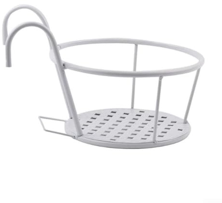 Balkongeländer, Blumenregal, Hängetopf, Aufbewahrungsständer für Outdoor-Pflanzen, robustes Eisen-Metall, Wandmontage, Gartenhalter, 21 x 18 x 21 (weiß)