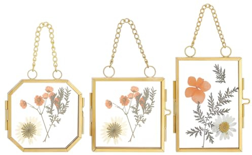 NBEADS 3 st 3 stilar hängande fotoram, flytande glas ram för pressade blommor konstverk visningsram med kedja för torkade växter galleri väggdekor gör-det-själv hem väggkonst