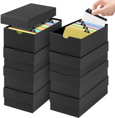 8Pcs Karteikarten Box A6, Kapazität 1000 Blätter, Karteikartenbox A6 für 101,6 × 152,4 mm Index-, Lesekarten, Schwarz Lernkarteibox, Vokabelbox Unterwegs Lernen, Lernbox für Schulsachen Büro Zuhause