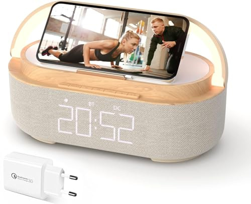 COLSUR Réveil Radio Enceinte Bluetooth Charge sans Fil avec Lampe