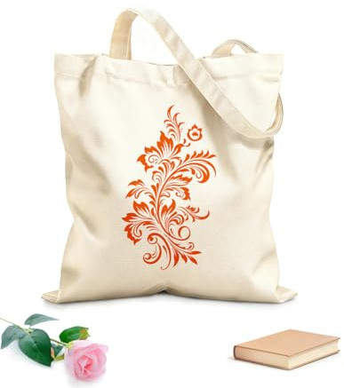 XIARON Cotton Canvas Women's Bags elegant evers design of vintage florals in antique azaleas vintage floral element 340g/m² thick fabric Skin-friendly material M Orange