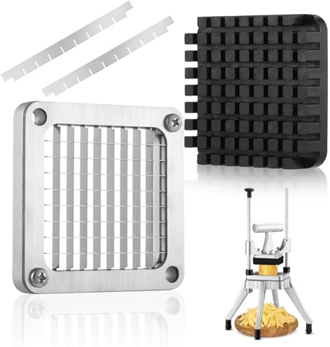 Générique Lame de remplacement 3/8 pouces pour chopper, lame de coupe en acier inoxydable et bloc poussoir pour coupe légumes pro, pour pommes de terre, carottes, oignons, concombres et fruits
