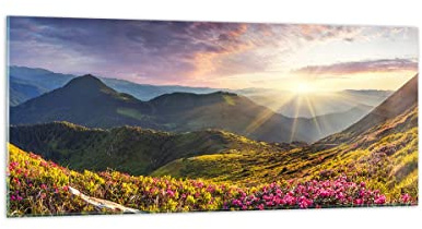 Bilder auf Glas 120x50cm Wandbild Glasdruck Landschaften Natur - 3152 | Gebirge Wiese Landschaft Panorama Groß Modern Dekoration Wohnzimmer Schlafzimmer Küche Wanddeko Kunstdruck Art ARTTOR