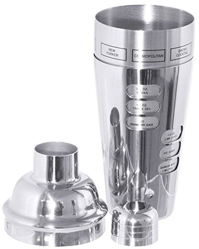 Cobbler Coctelera de acero inoxidable 18/10, 3 piezas, giratoria Interior con Cóctel Propuesta Impreso (Inglés)/Contenido: 0,5 l, diámetro de Max. 9 cm | ERK