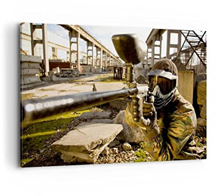 Bilder auf Leinwand 100x70cm Leinwandbild Paintball Pistole Spieler Groß Wanddeko Bild Schlafzimmer Küche Deko Wandbilder Dekoration Wohnzimmer Wall Decor Canvas Wand Kunstdruck Art AA100x70-0140