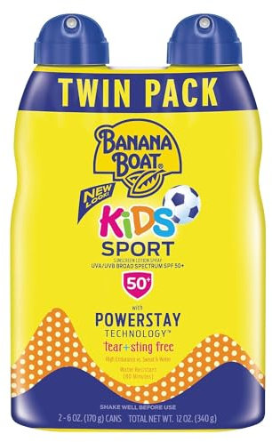 Banana Boat Sunscreen Kids Sport, Tear-Free Broad Spectrum Sunscreen Spray - SPF 50-6 Ounce Twin Pack
