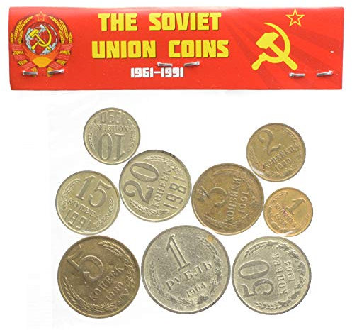 Hobby of Kings Full USSR Coins Set 9 Soviet Union Coins | 8 Kopeks and 1 Rouble Coin | Soviet Russian Money Collection | CCCP Hammer and Sickle 1961 - 1991