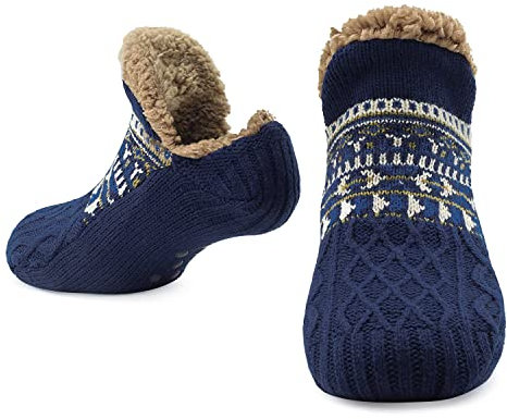 CityComfort Calze Uomo Calzini a Pantofola Antiscivolo Calzettoni Morbidi per Casa(Marina Militare)