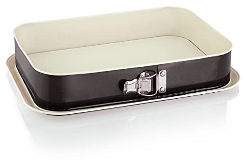 Grizzly Stampo per torte con cerniera, tortiera quadrata, 35 x 24 cm, colore: nero e crema, con protezione antigoccia, antiaderente, grande, tortiera alta e rettangolare