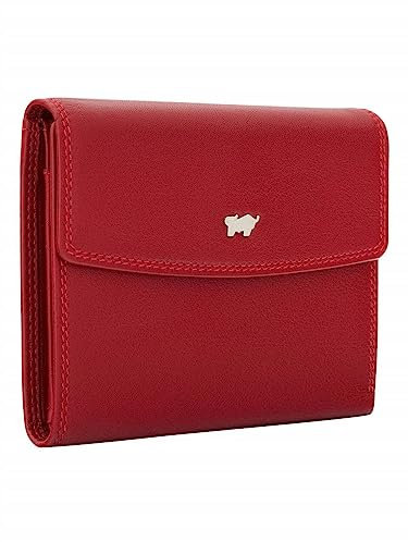 BRAUN BÜFFEL - Geldbörse Damen aus echtem Rindleder Golf 2.0 - Trifold Geldbeutel Portmonee Überschlagverschluss für Frauen mit 8 Kartenfächern - Klassisches Portemonnaie mit Münzfach - Edles Rot