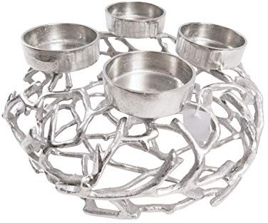 CB Home & Style Adventskranz XXL 35 cm Durchmesser Kerzenhalter Aluminium Silber Metall Weihnachten