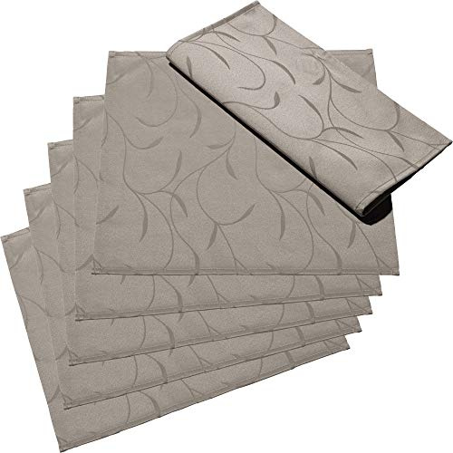 Erwin Müller Serviette, Stoffserviette 6er-Pack, Remscheid Taupe Größe 40x40 cm - mit Fleckschutz ausgerüstet, Rankenmuster