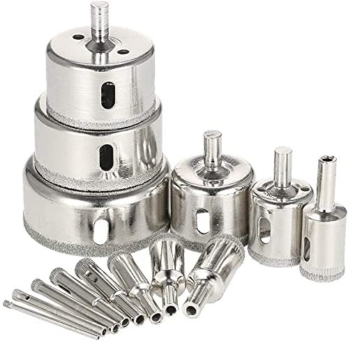 LATRAT 14 Piece Diamond Drill Bit 3-70 mm Hollow Core Saw Sets, Hole Saw Drill Bit for Glass, Tile, Ceramic, Marble, Porcelain, Granite Drill