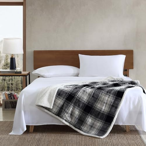 Eddie Bauer - Throw Blanket, Reversible Sherpa Fleece Bedding, Home Decor for All Seasons (Vail Plaid, Throw)
