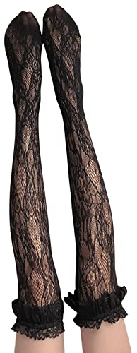 Sealands Chaussettes Hautes en Dentelle - Chaussettes Hautes - Chaussettes à Volants en Dentelle - Bas au-Dessus du Genou - Bas Tube en Dentelle - Bas Lo-lita pour Femmes