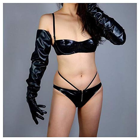 Schnürehandelhoves Damenmode sexy rot breite Hülse PU-Leder-Handschuh Dame Club Leistung Formale Partei Touchscreen Langen Handschuh 90cm (Color : Black)