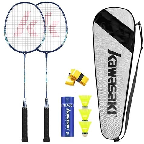 Badminton Racket Set of 2, Lightweight Professional Rackets with 3 Shuttlecock, 2 Overgrips and 1 Bag, Graphite Shaft Alloy Frame Badminton Sets for Sports and Entertainment (Blue)