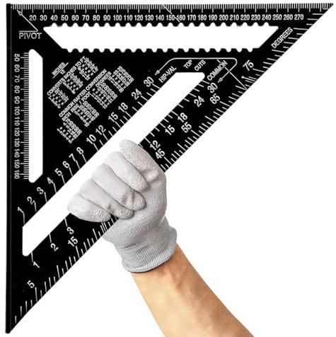 Senbaler Escuadra Carpintero Metálica 12 Pulgadas/300 mm, Regla Triangular de Aluminio de Alta Precisión para Carpintería y Medición de Ángulos (Negro)