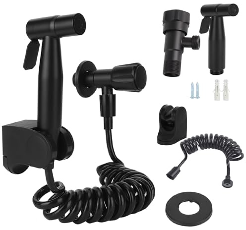 Natudeco Bidet-Sprühgerät, Bidet handbrause, Hand Bidet Sprayer, Handsprüher Kit mit Schlauch, feminines Wasch-Sprühkopf-Halter-Kit schwarzes G1/2-Edelstahl-Gewinde, Badezimmer-Accessoires