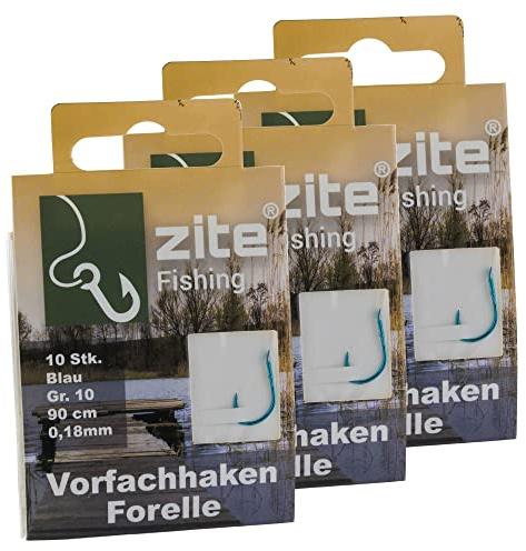 Zite Fishing Vorfach-Haken Angelhaken Forelle Gebunden | Größe 6-10 Forellen Haken mit Vorfach-Schnur – Forellenhaken Blau mit Angelschnur, Angel Haken angeln, Fishing Hooks