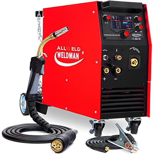 WELDMAN POWER MIG 280 LCD SYN - 250 A Schutzgasschweißgerät mit Fahrwerk - Synergie, 4-rollen Drahtvorschub, Spool Gun - MMA, WIG DC - Induktivität, Lötschweißen - 2T/4T, Set: Solo