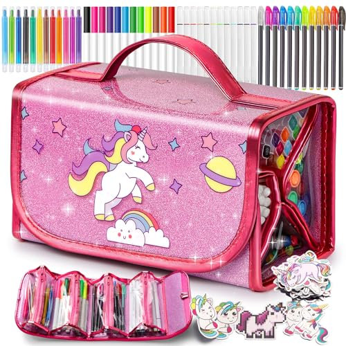 Hot Bee Unicorn Gifts for Girls 4 5 6 7, Unicorn Pencil Case Stationary Sets, Girl Toys Age 4-7, Drawing Colouring Set for Kids, Art and Crafts for Kids 4-6, Birthday Presents for Girls
