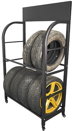 NUNETH Reifenregal Hochleistungsregal mit 8 Reifen, Tragfähigkeit 250 Kg, Verstellbares Industrielles Reifenlagerregal für Garage/Atelier/Lager, Großer Reifenradträger 47 Lang