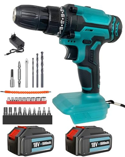 Cordless Drill Driver 21V, Cordless Hammer Drill with Batteries 3000mAh, 25+3 Torque, 42N.m Max Electric Drill, 26PCS Drill Bits, 2 Speed, LED Light for Home and Garden DIY Project