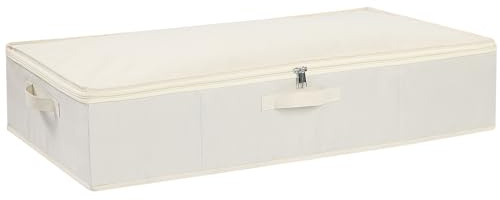 YheenLf Unterbettbox, Unterbett Aufbewahrungsbox mit deckel, Faltbare Stoffboxen mit Verstärktem Griff und Reißverschluss für Bettdecken Decken Kleidung, Beige, 1 Stück, 80x40x15cm