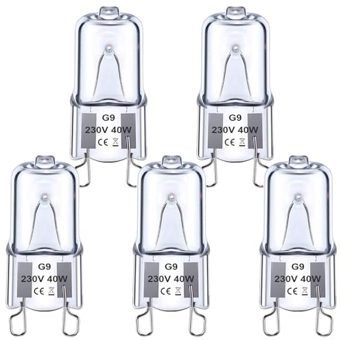 Euxper G9 40W Halogen Glühbirnen, Klare Kapsel G9 Dimmbar Halogenlampen, G9 Glühbirnen Warmweiß 2700K, Kein Flimmern, 360° Abstrahlwinkel, AC220-240V, 5er Pack
