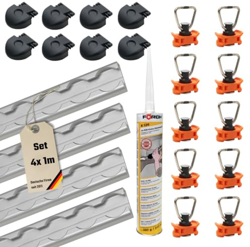 Starterset 4X Airlineschienen Slim eckig 1 Meter 8 Endkappen schwarz 10x Fittinge orange Airlineschienen Kleber